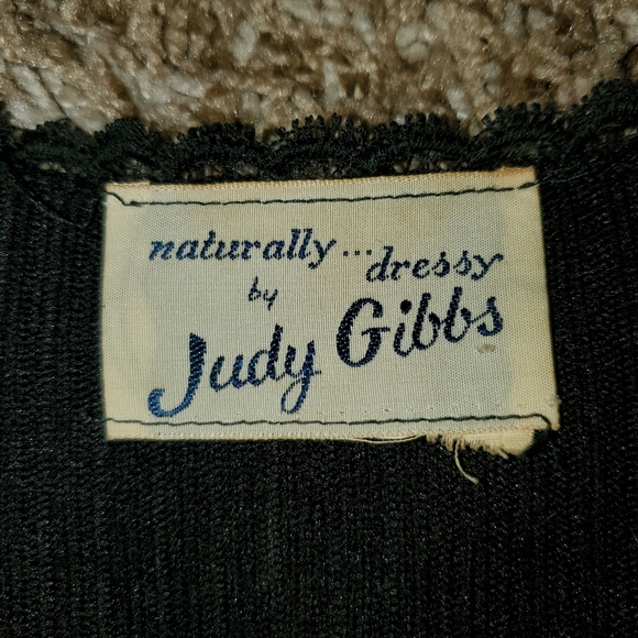 Womens Vintage Union Made Dress 70s Black knit S small macrame lace Judy Gibbs - Picture 8 of 15